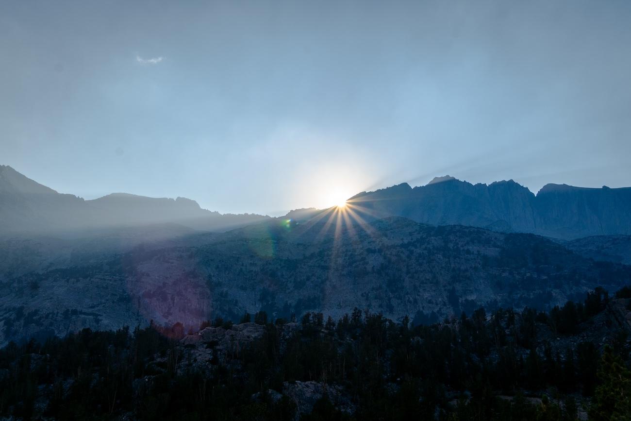 The sun setting on The Little Lakes Valley in the Sierras