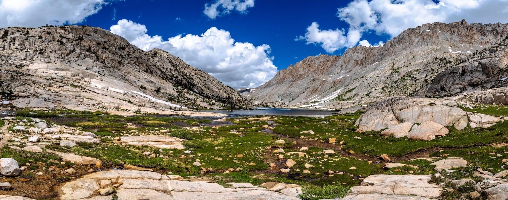 Trailside view of Evolution Lake in Kings Canyon National Park
