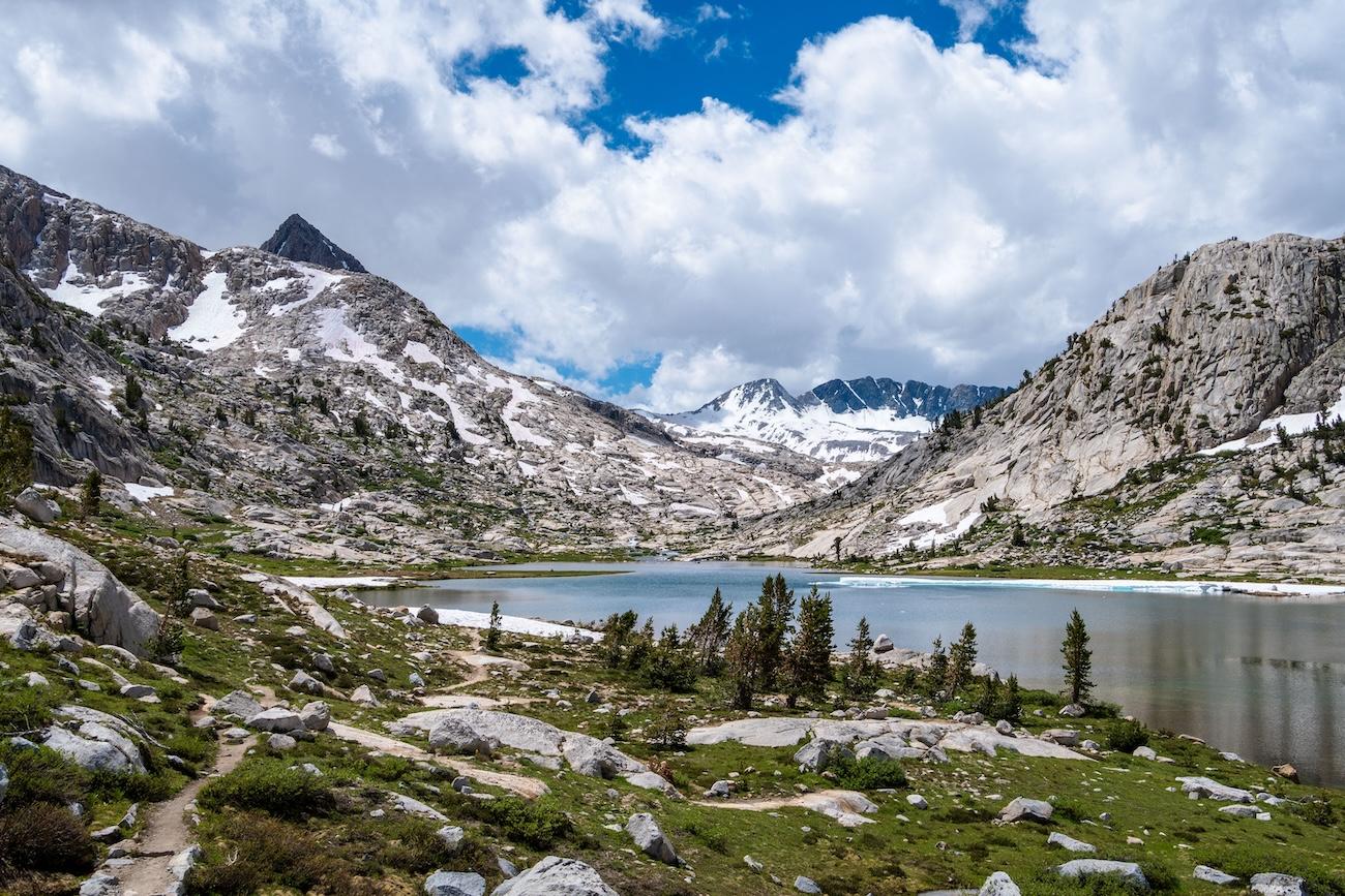 Trailside view of Evolution Lake in Kings Canyon National Park