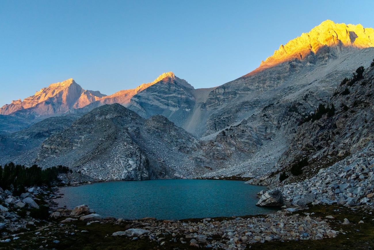 Sunrise at upper Treasure Lake in the Little Lakes Valley in the Sierras.  Photo by Brock Dallman