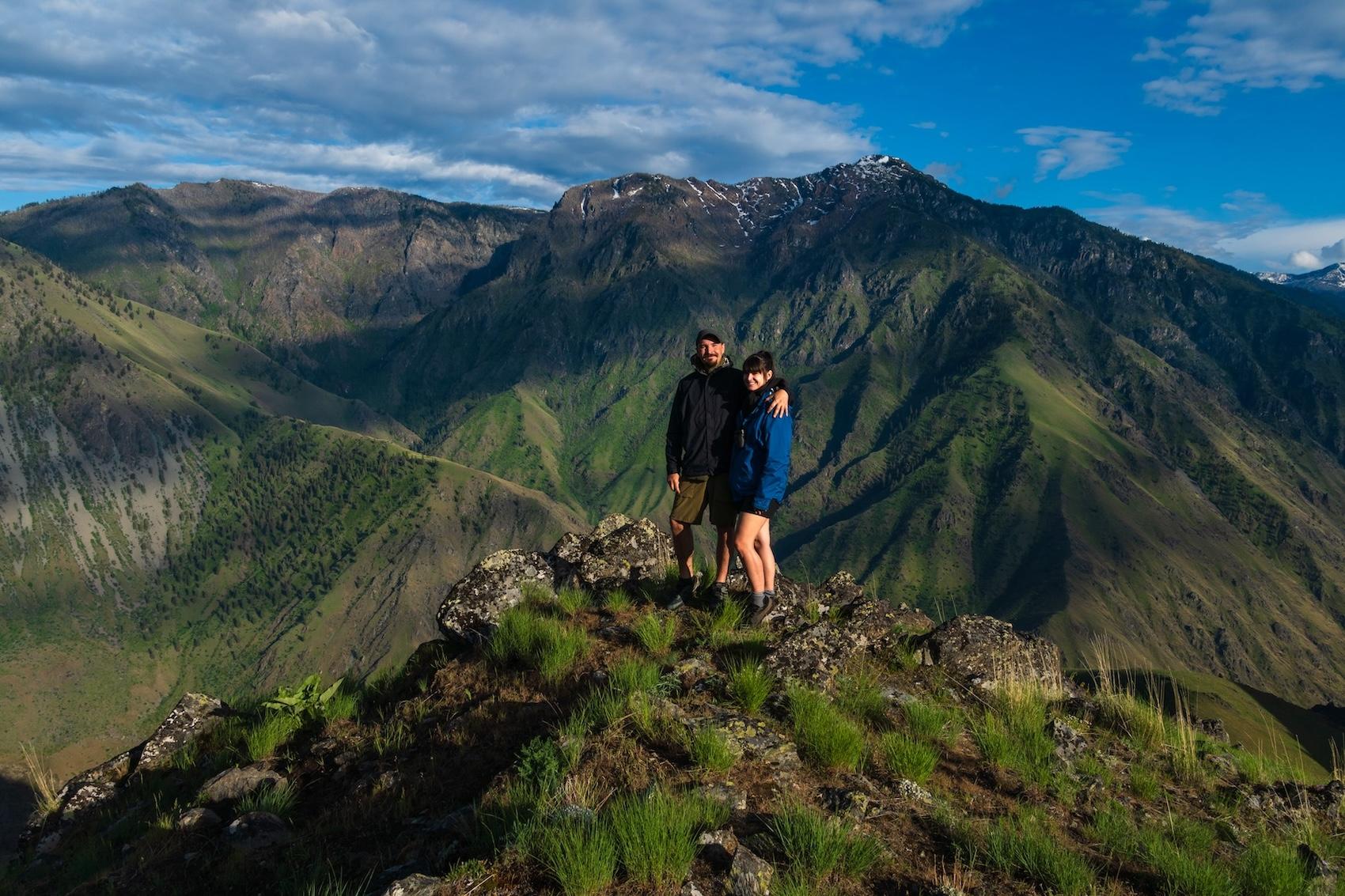 Brock Dallman and Sam Stych at a scenic viewpoint in Hells Canyon