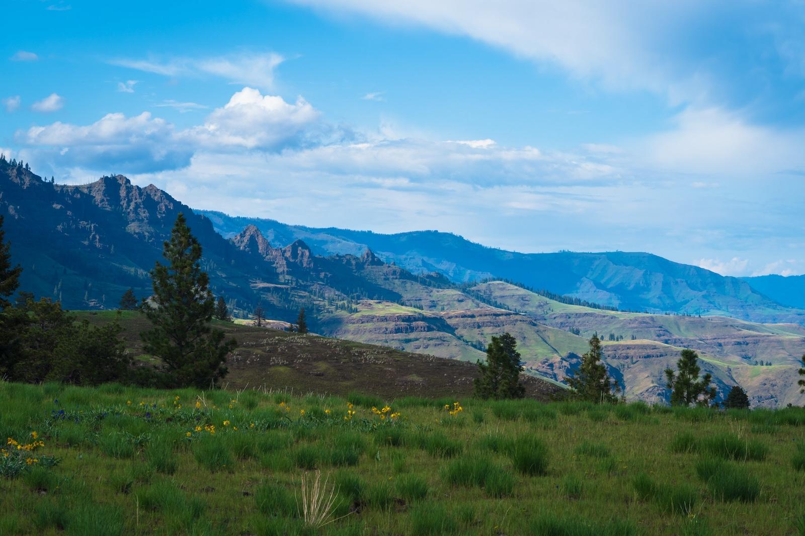 Distant rocky mountains in Hells Canyon