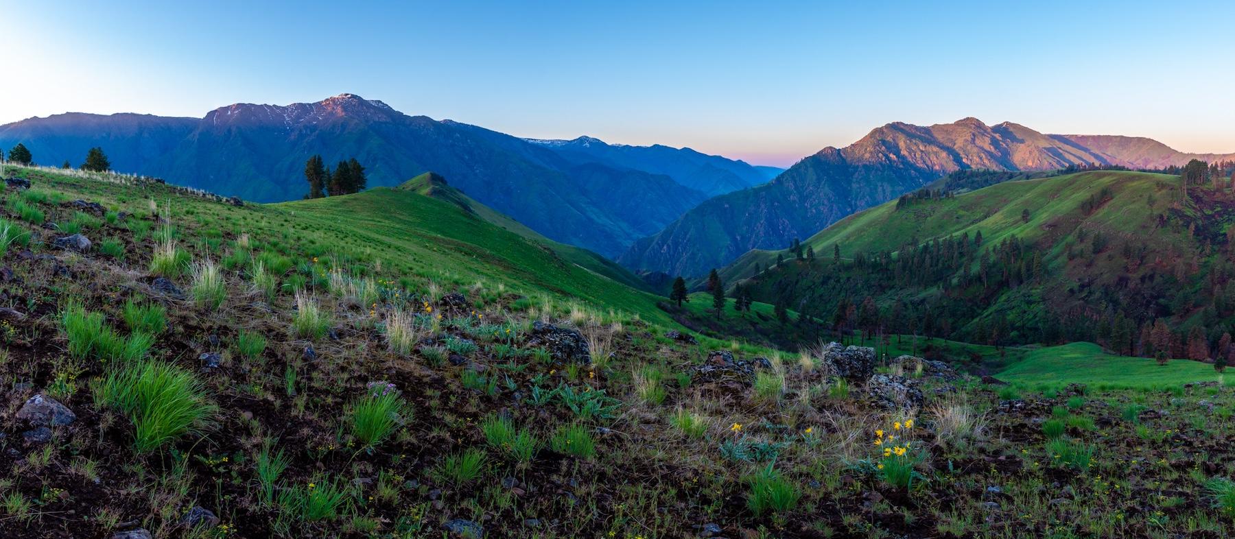 Morning Panorama of the Hat Creek drainage and Hells Canyon