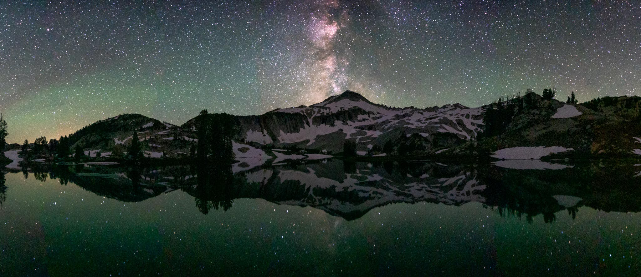 Stars and milky way above Glacier Lake in the Eagle Cap Wilderness