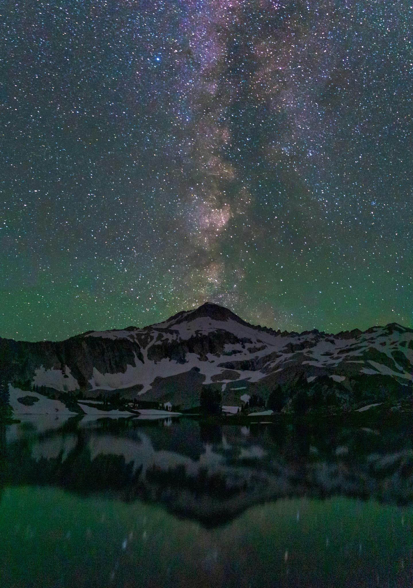Stars and milky way above Glacier Lake in the Eagle Cap Wilderness