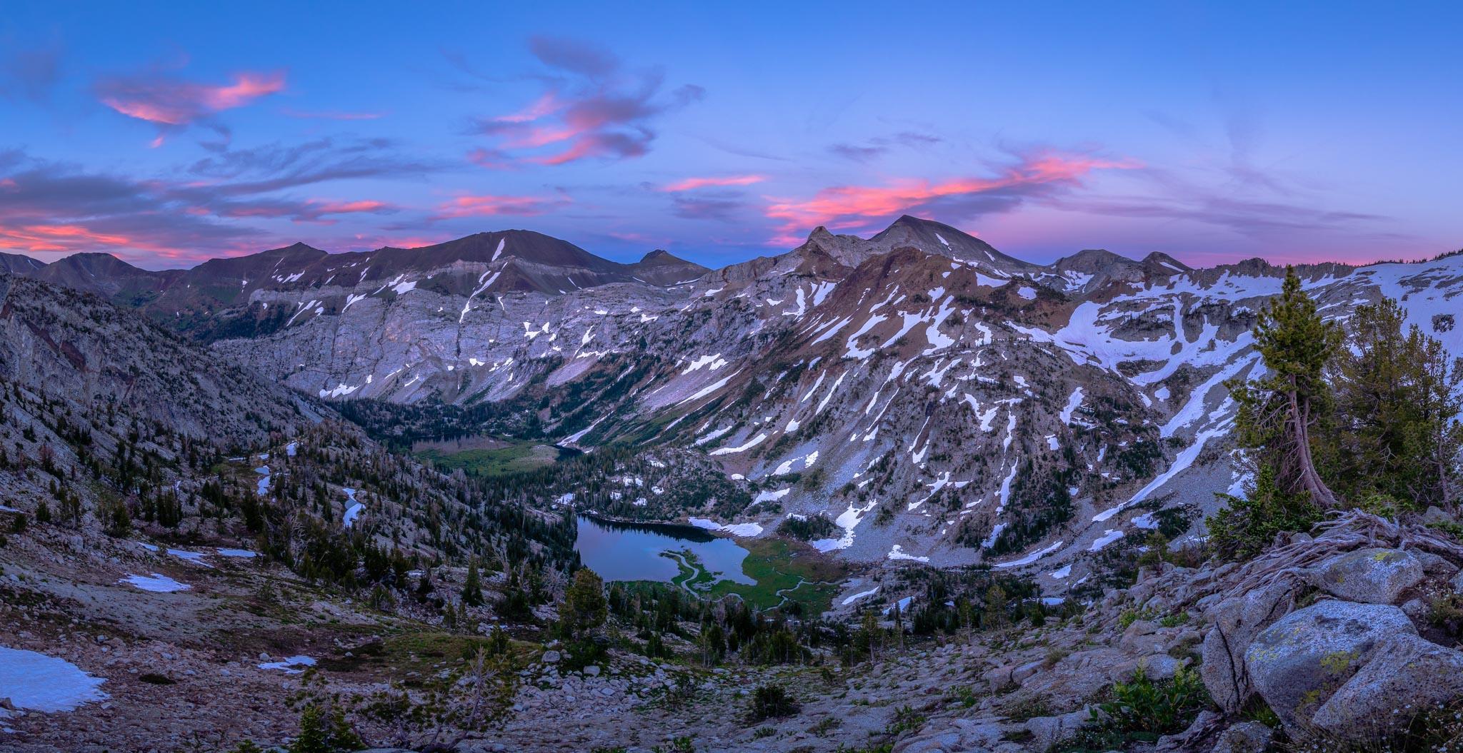 Pink clouds above Frazier Lake and the Valley below