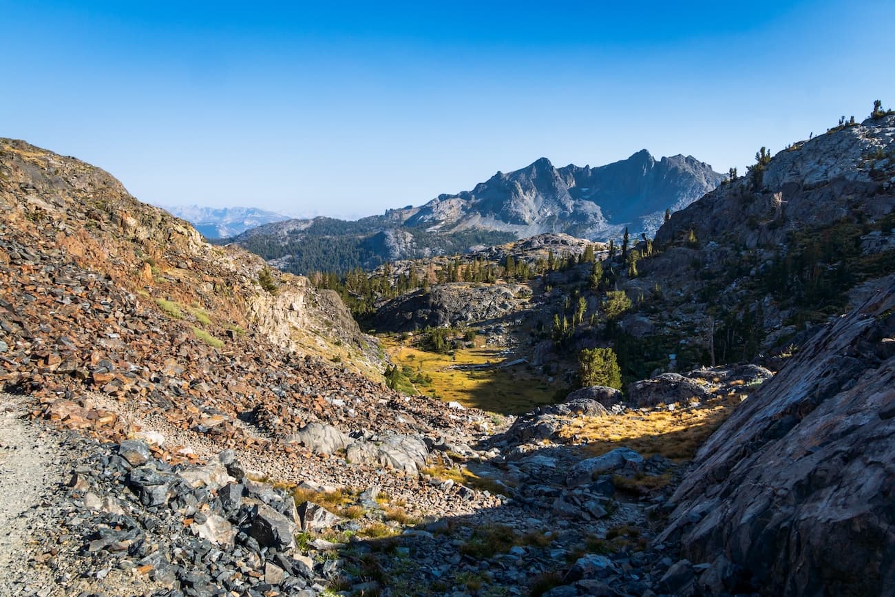 Looking back on the trail to Ediza Lake in the Sierras.