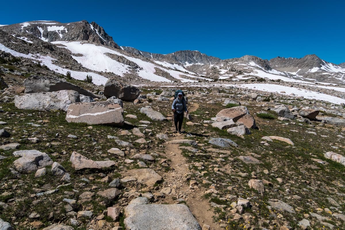 Sam Stych hiking in the Humphreys Basin