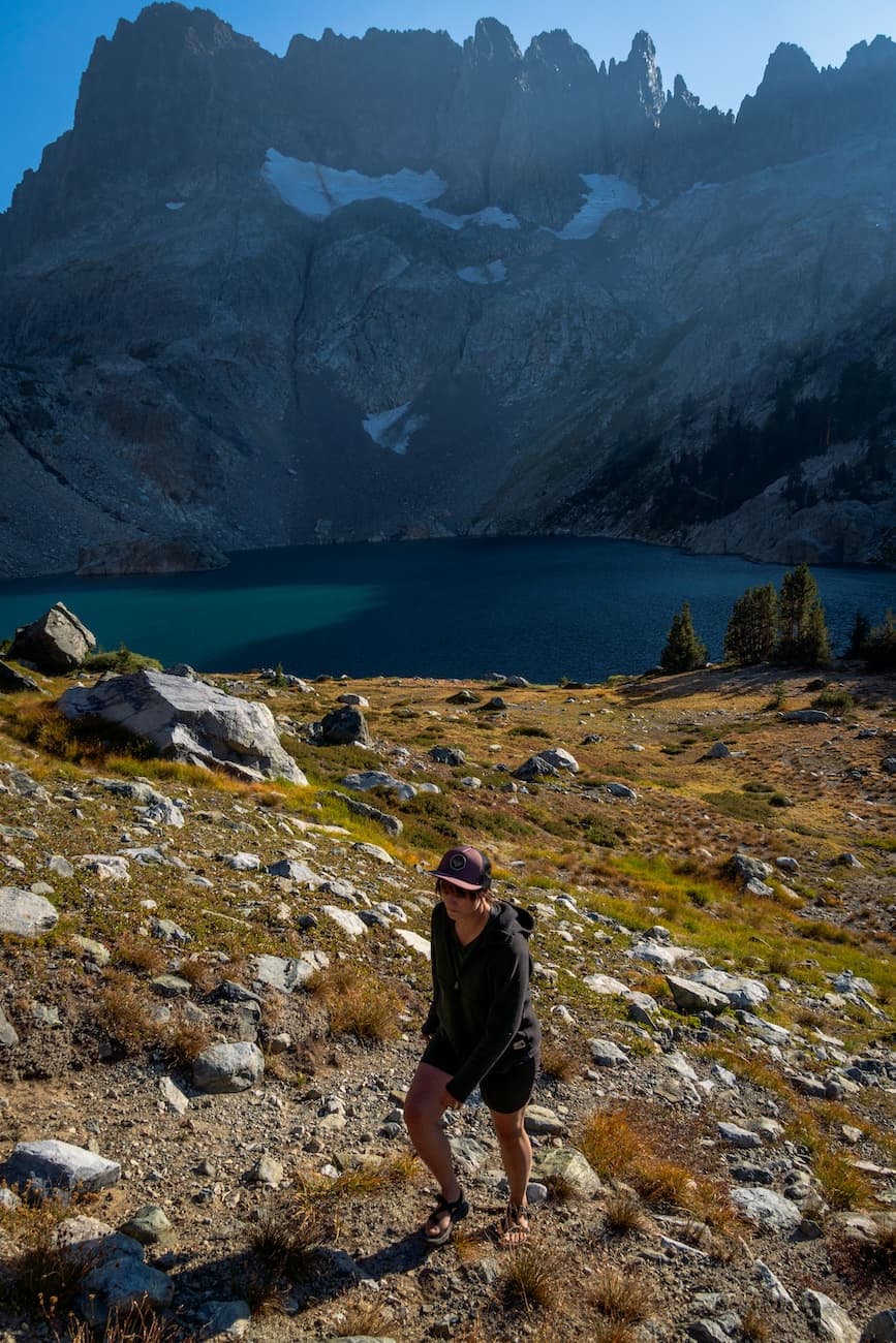 Sam Stych hiking above Iceberg Lake in the Sierras
