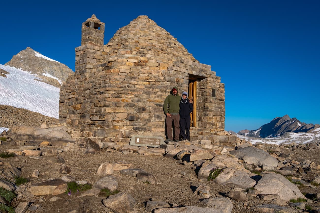 Brock Dallman at Sam Stych at Muir Hut on the John Muir Trail/Pacific Crest Trail in Kings Canyon National Park.