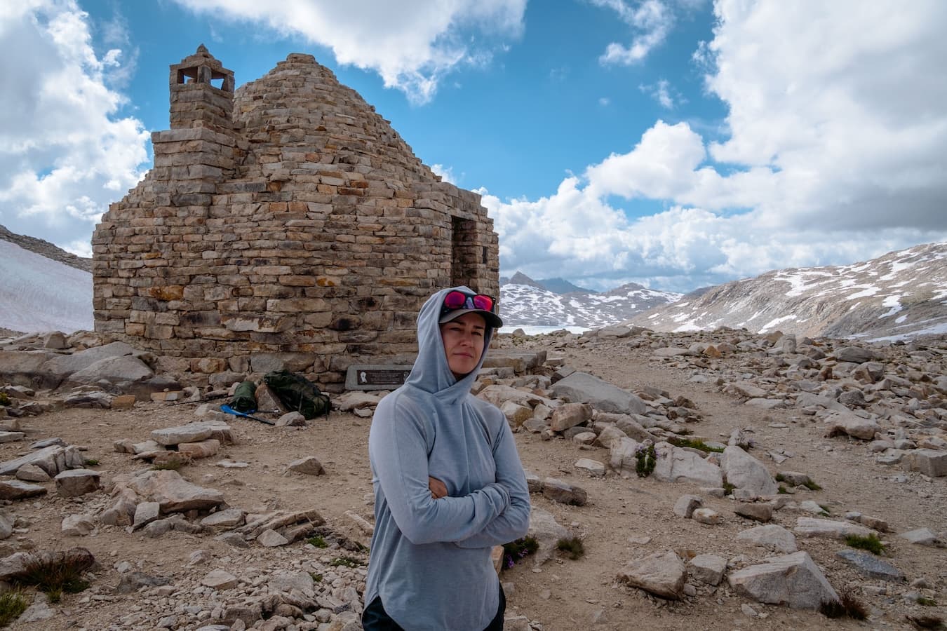 Sam Stych and Muir Hut at Muir Pass on the John Muir Trail/Pacific Crest Trail