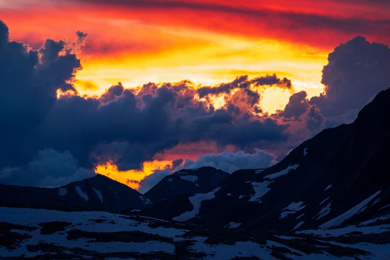 Beautiful sunset at Muir Pass on the John Muir Trail in Kings Canyon National Park.
