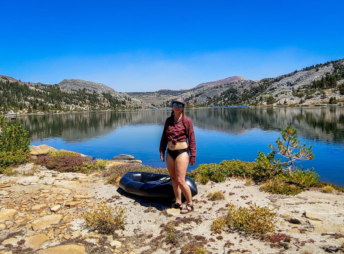 Sam Stych and an Alpacka Raft on an island at Garnet Lake in the Sierras