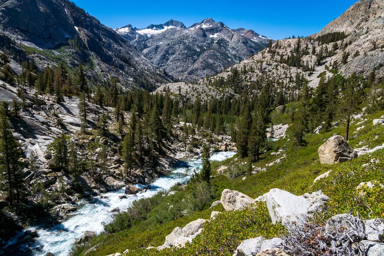 Piute Creek in Piute Canyon and beautiful granite mountains beyond