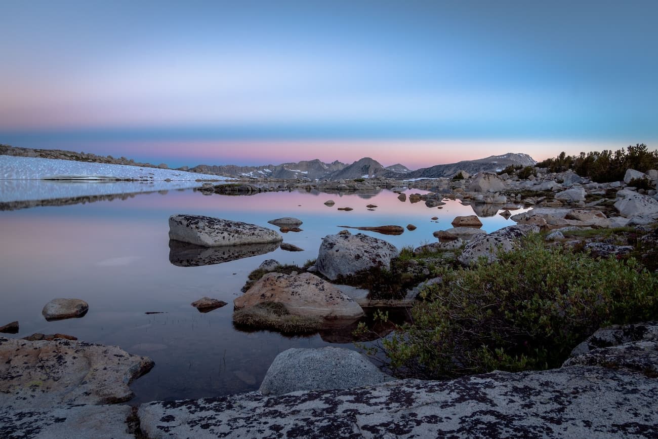 Morning alpenglow at Muriel Lake