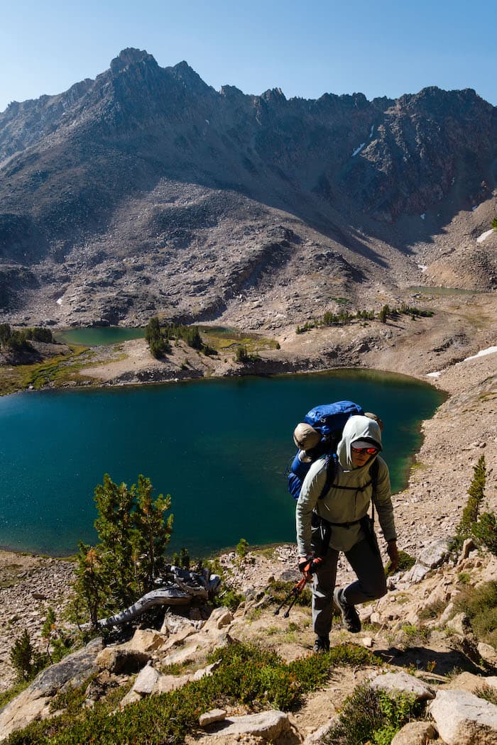 Sam Stych hiking up from the Four Lakes Basin in the White Clouds Mountains of Idaho
