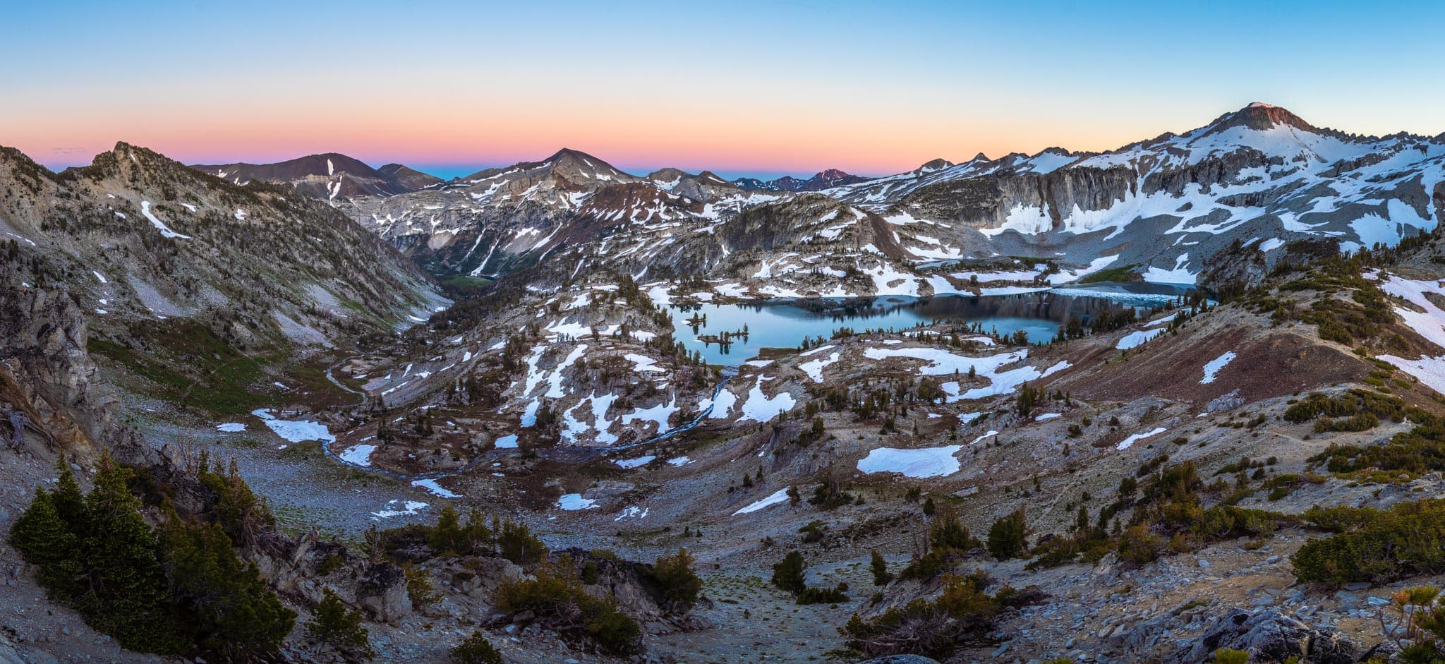 Alpenglow above Glacier Lake in the Wallowa Mountains