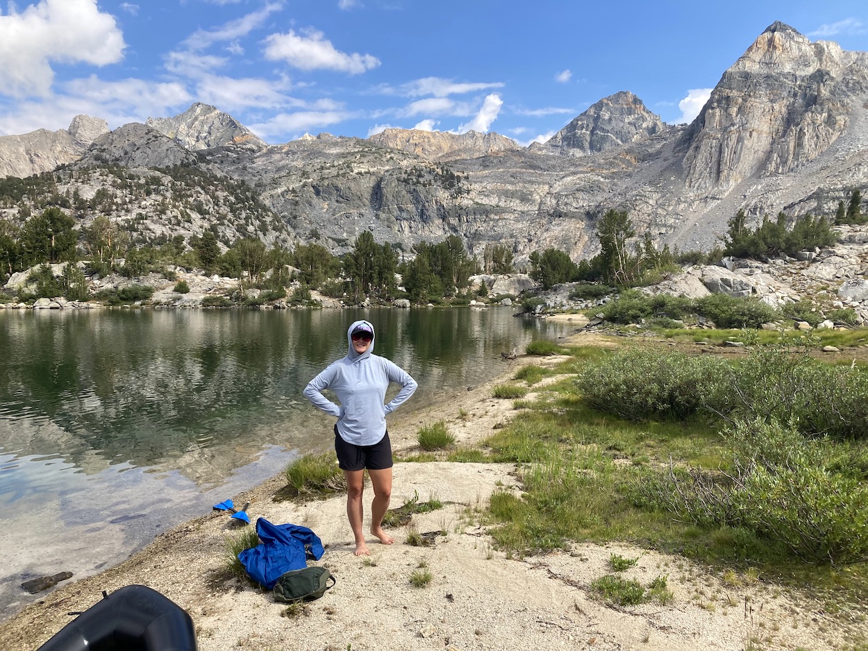Sam Stych with a Alpacka Pack raft at Rae Lakes, Kings Canyon National Park