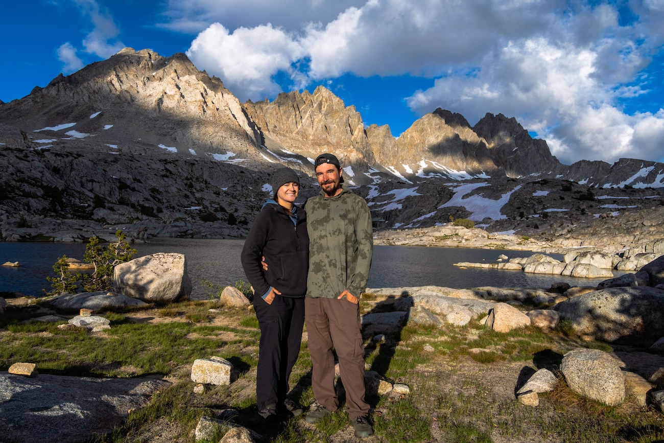 Brock Dallman and Sam Stych at an alpine lake in the Dusy Basin of Kings Canyon National Park in the Sierras