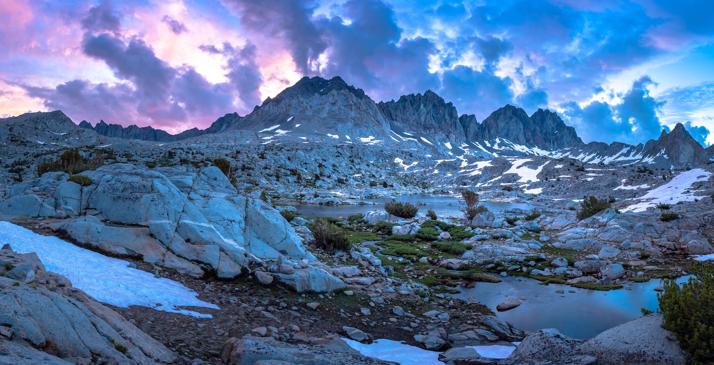 Sunrise above an alpine lake in the Dusy Basin of Kings Canyon National Park in the Sierras