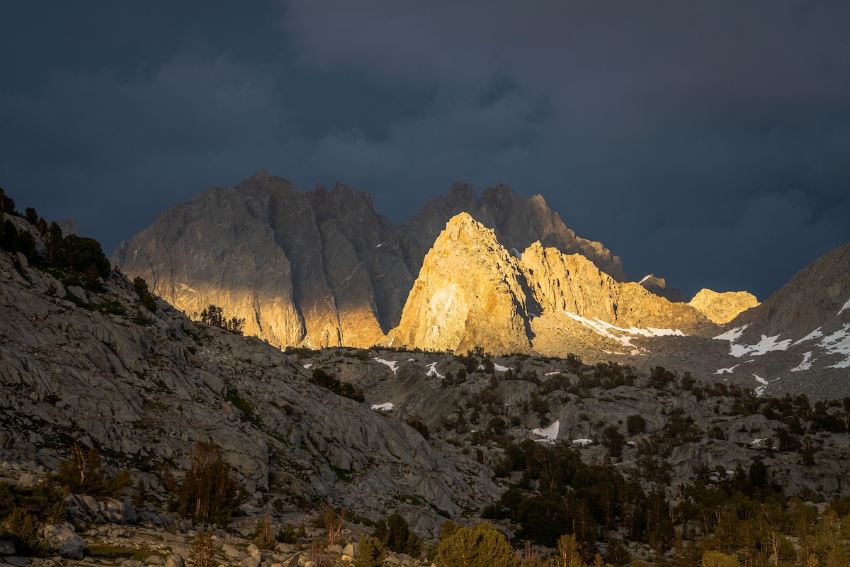 Isosceles Peak at Golden hour in the Dusy Basin at Kings Canyon National Park in the Sierras.