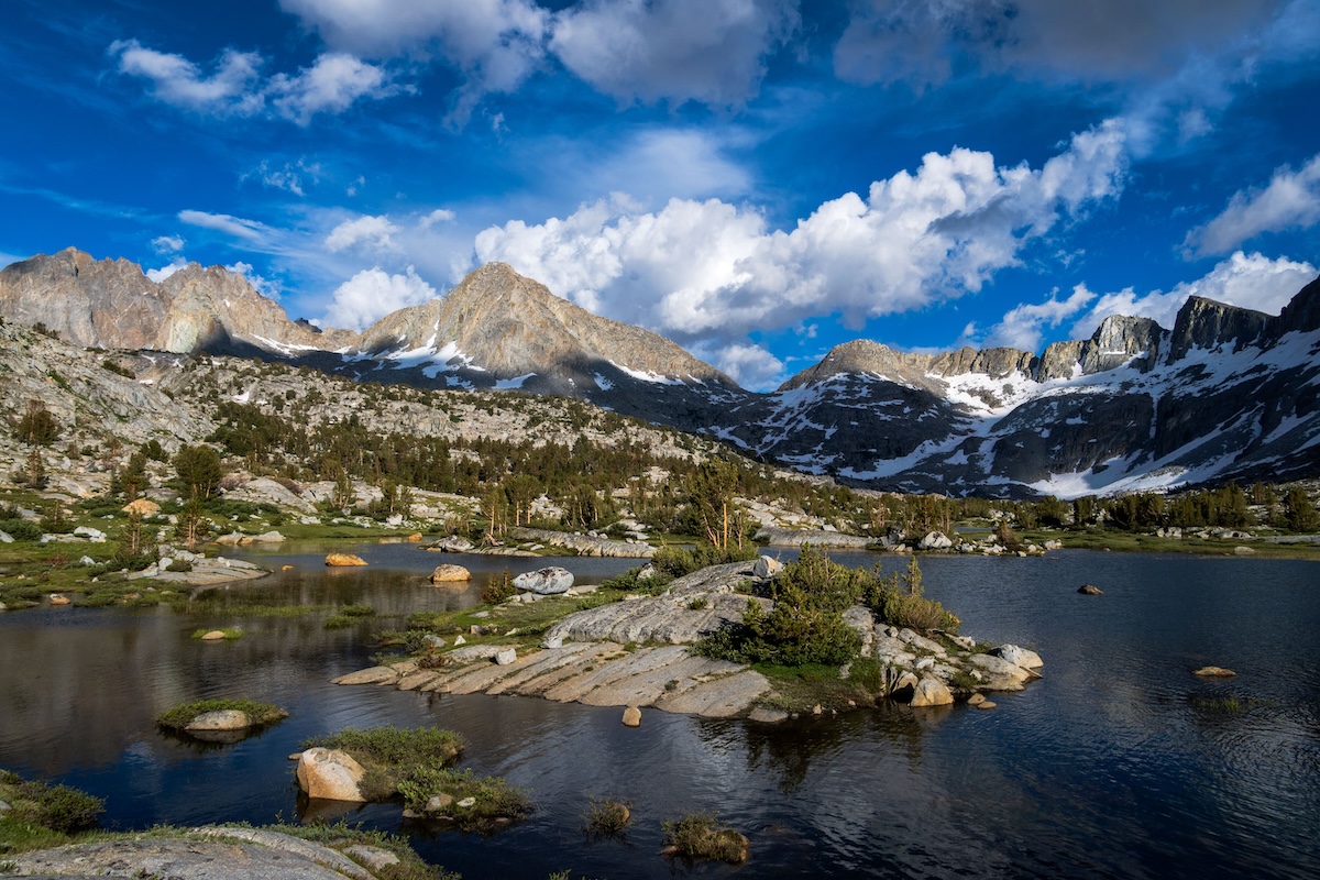 Island in a Lake in the lower Dusy basin in kings Canyon National Park in the Sierras