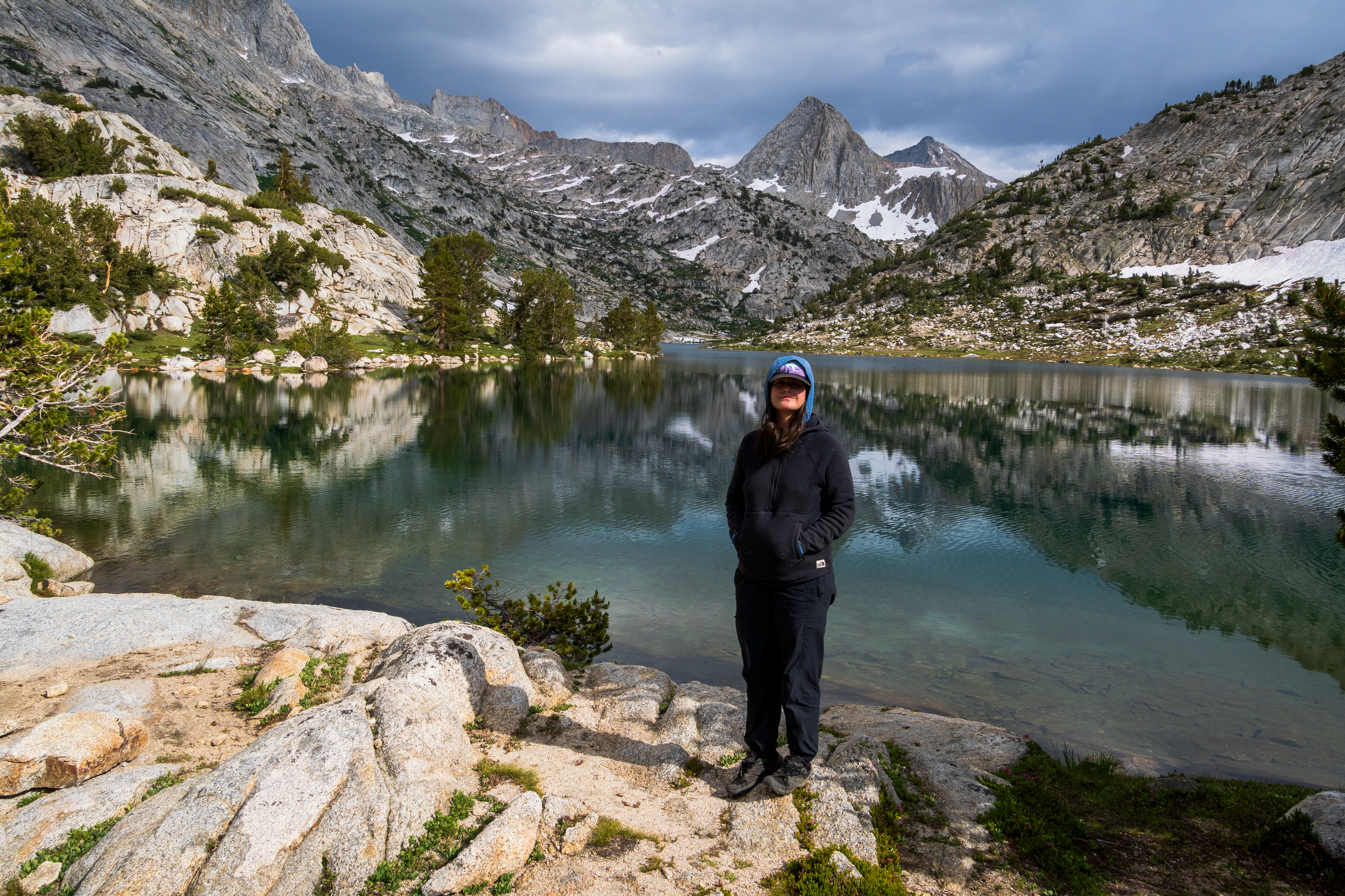 Sam Stych by the shore of Evolution Lake in Kings Canyon National Park