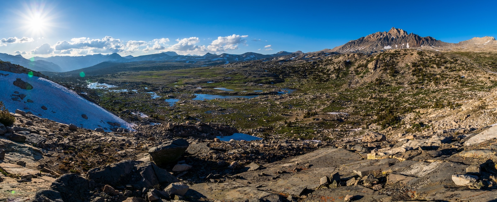 Panoramic view of Humphreys Basin, Mount Humphreys and Piute Pass